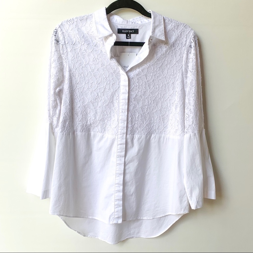 Beautiful White lace embossed button down top